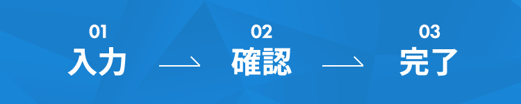 01⼊⼒→02確認→03完了
